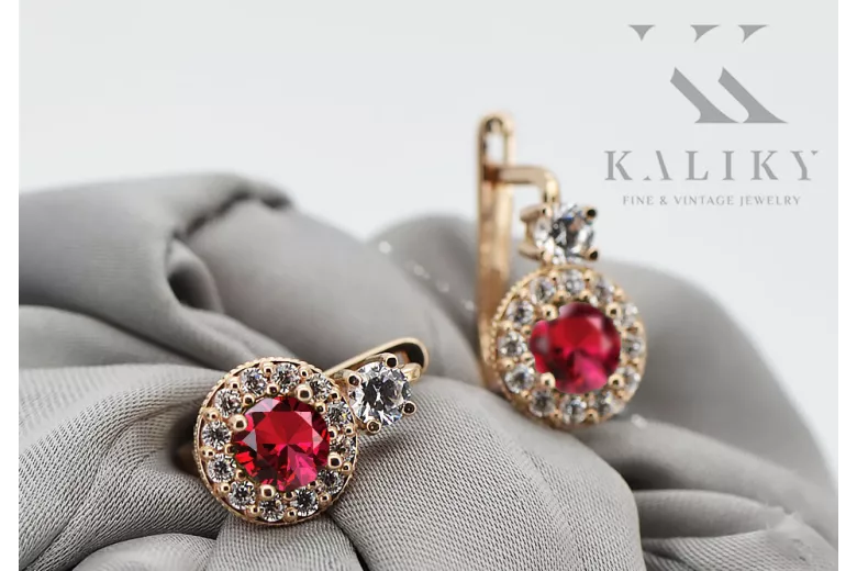 14K Rose gold Ruby Earrings Vintage craft cec003r